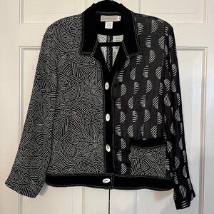 Vintage Canvasbacks USA Art to Wear Shell Button Jacket Black White‎ Geometric M